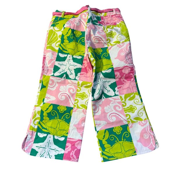 White Label Vintage Lilly Pulitzer Patchwork Pants Girls 7 Pink/Green Cotton - Picture 3 of 3